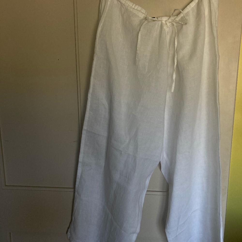 NWOT Eileen Fisher pure Irish Linen white drawcord pants, XL (can fit any size)